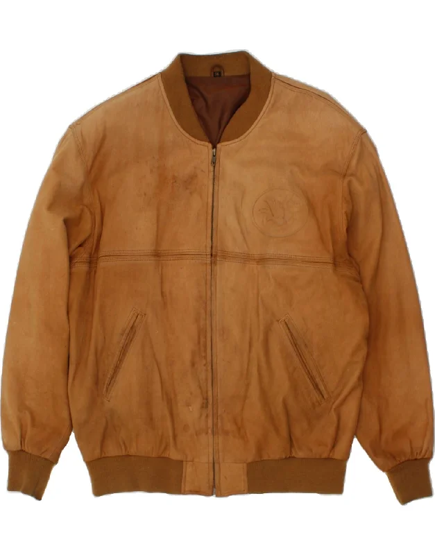 men's insulated rain jackets -seasonal hoodies for men -VINTAGE Mens Suede Bomber Jacket UK 42 XL Brown Leather