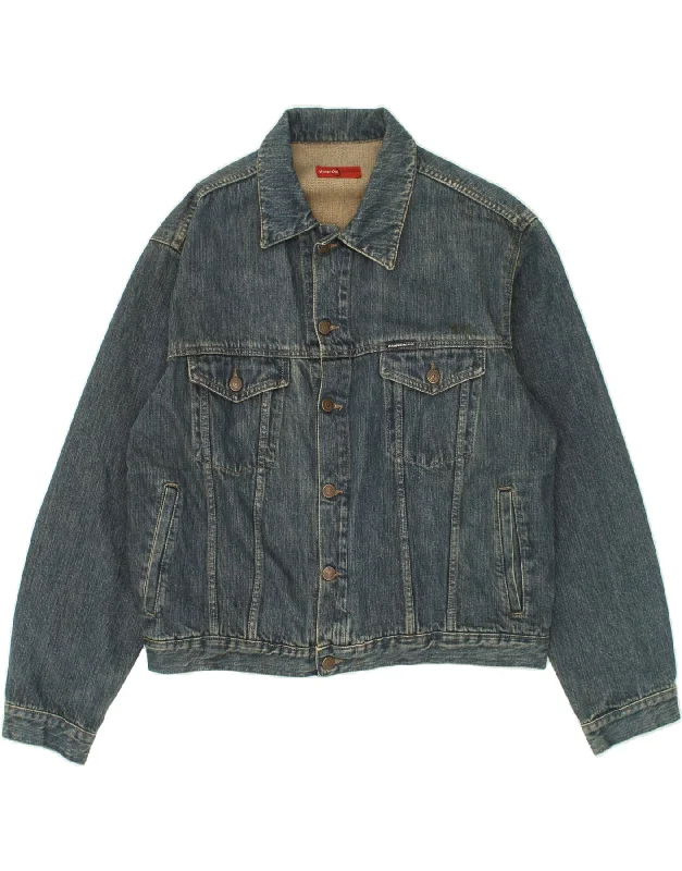 trendy jackets for men -WAMPUM Mens Denim Jacket UK 42 XL Blue Cotton