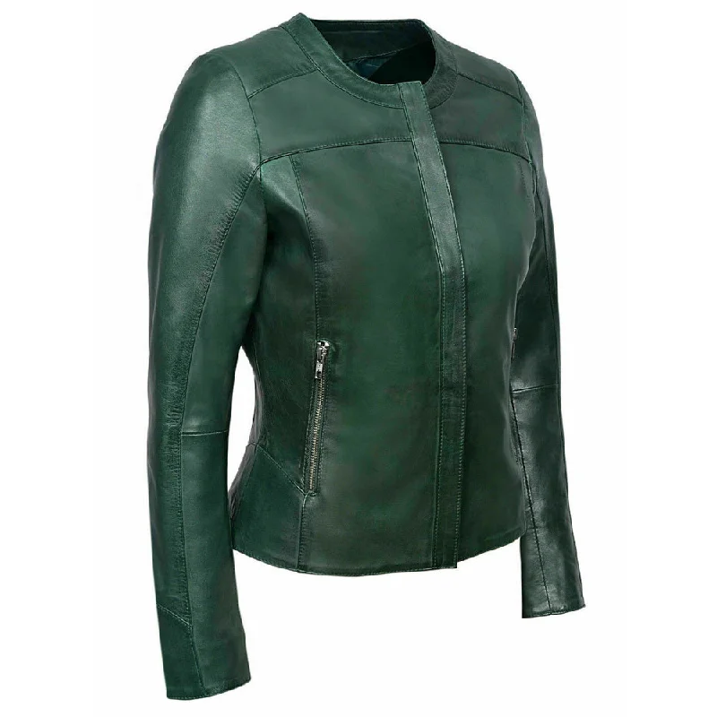 men's performance winter jackets -Slim Fit Green Leather Jacket