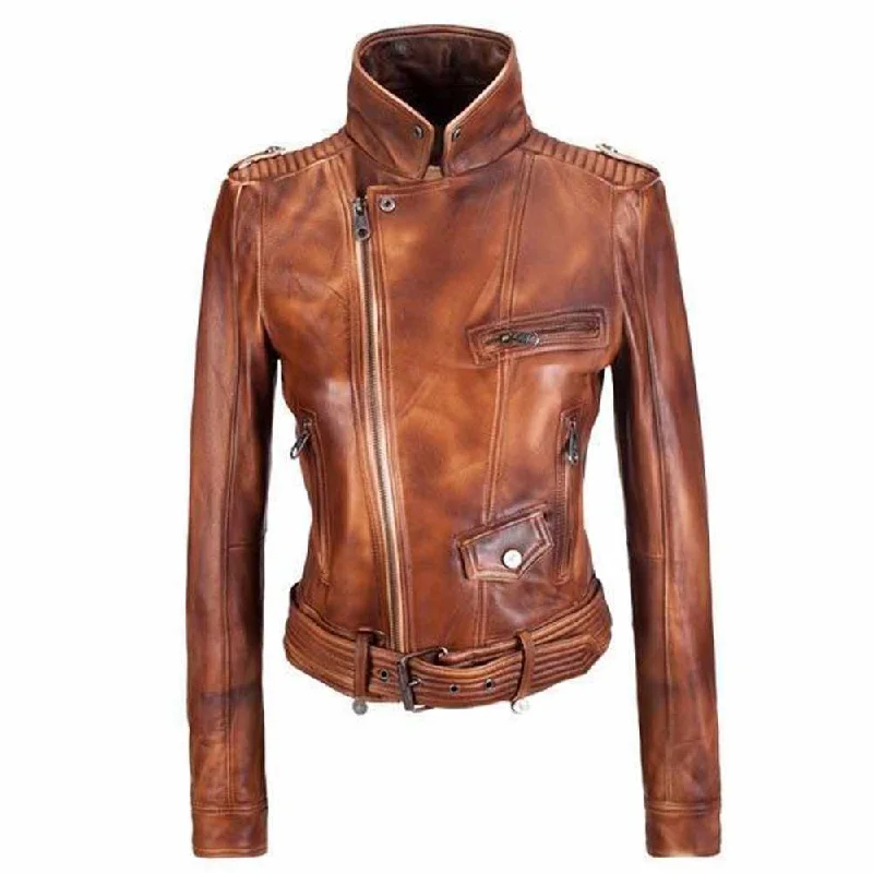 men's bomber jackets -Slim Fit Brown Waxed Leather Jacket