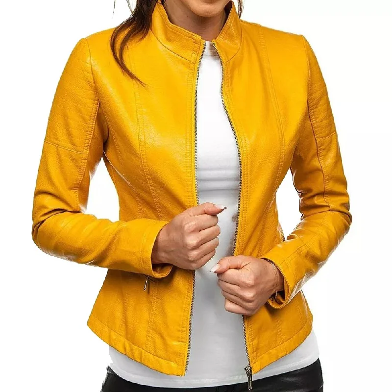 men's fleece-lined jackets -Slim Fit Yellow Leather Jacket