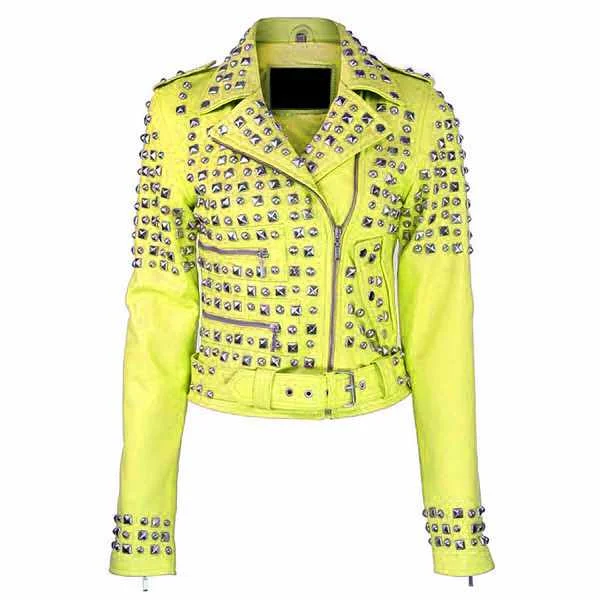 men's fleece jackets -Brando Studded Motorcycle Leather Jacket