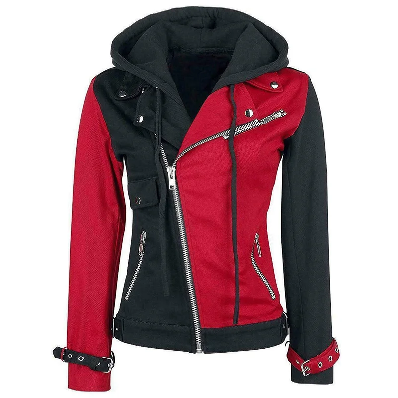 men's fleece-lined zip-up jackets -Red Black Harley Quinn Jacket