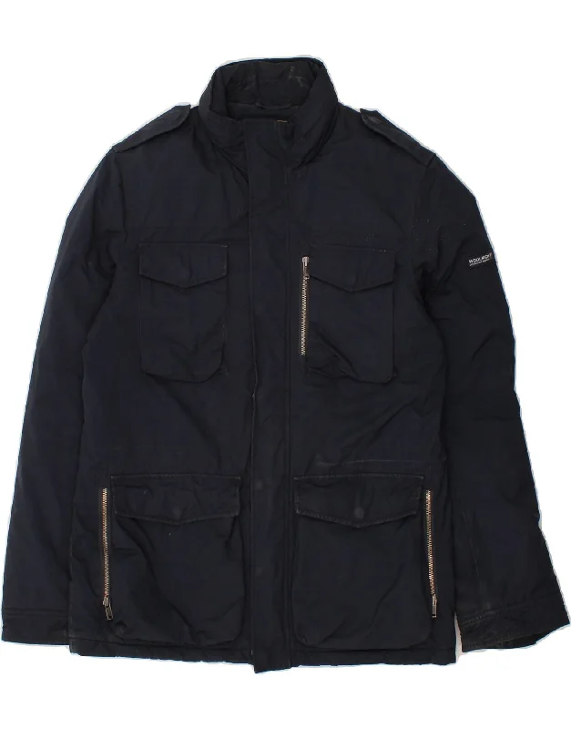 men's zip-up jackets -WOOLRICH Mens Military Jacket UK 40 Large Navy Blue