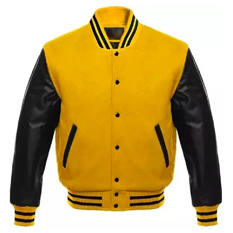 men's zip-up jackets -Yellow Varsity Letterman Baseball Jacket