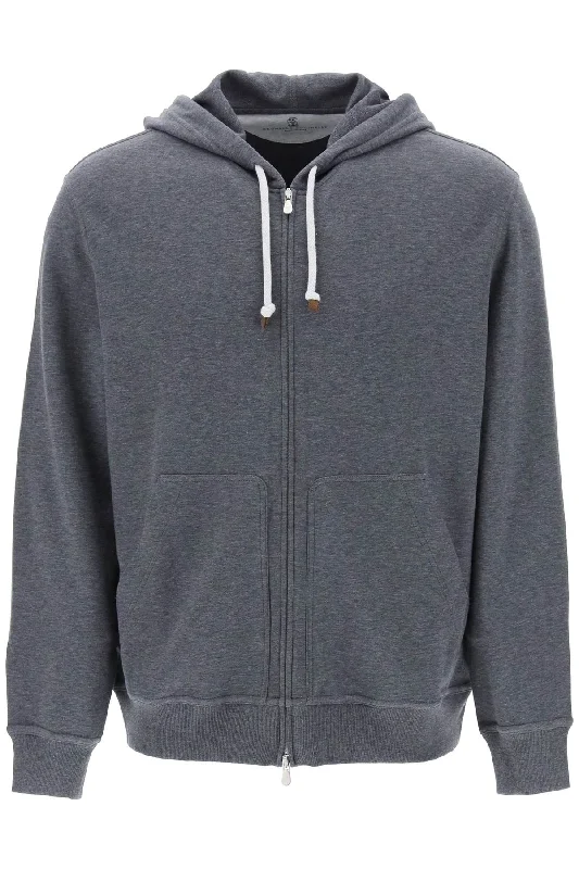 Brunello cucinelli hoodie with zipper in techno cotton