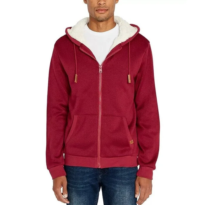 men's soft sweatshirts -Buffalo David Bitton Men's Full Zip Sherpa Lined Hoodie Red Size L - Large