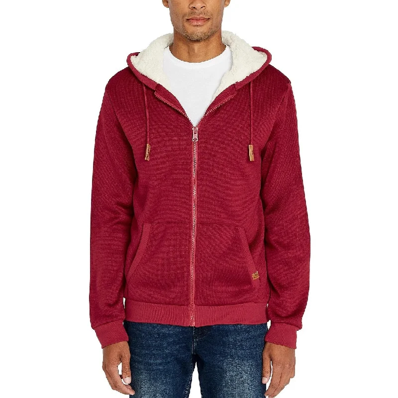 graphic sweatshirts for men -Buffalo David Bitton Men's Full Zip Sherpa Lined Hoodie Red Size M - Medium