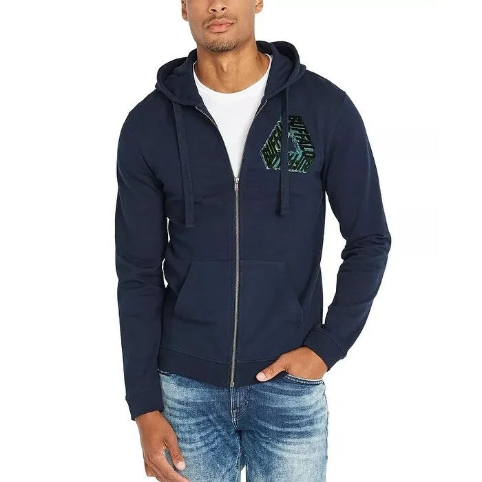 stylish men's hoodies -Buffalo Men's David Bitton Fugreen Comfy Cozy Hoodie Blue Size Large