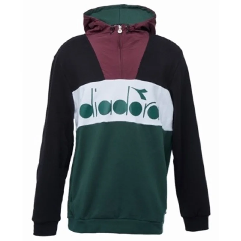 sports sweatshirts for men -Diadora Men's Colorblocked Quarter Zip Hoodie Green/White Size Small