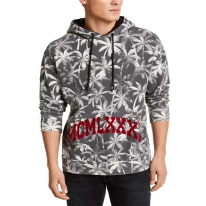 trendy hoodies for men -Guess Men's Floral Long Sleeve Classic Fit Draw String Hoodie Gray Size X-Large