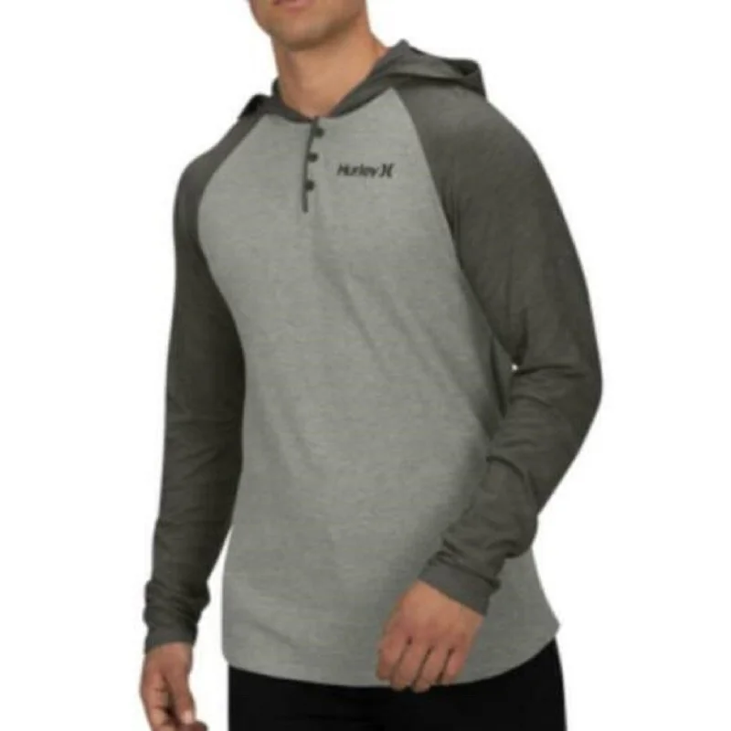 light hoodies for men -Hurley Men's Colorblocked Thermal Hoodie Gray Size Medium