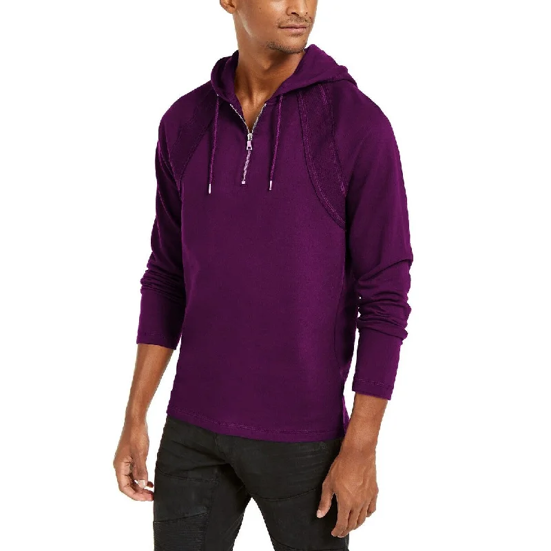 embroidered hoodies for men -INC International Concepts Men's Pieced Quarter-Zip Hoodie Purple Size Extra Small