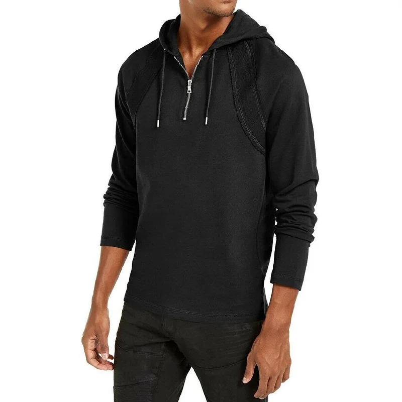 fashion sweatshirts for men -INC International Concepts Men's Quarter Zip Hoodie Black Size M - Medium