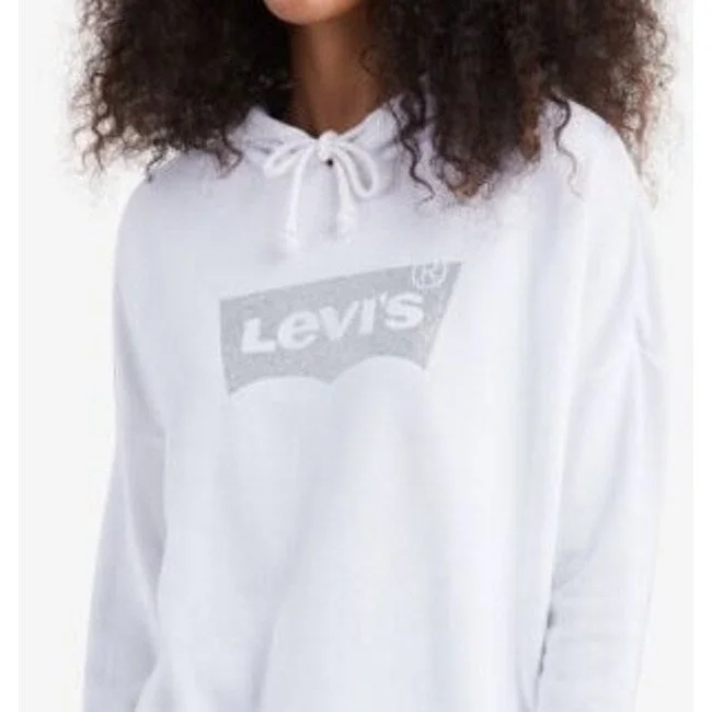 men's hoodies with pockets -Levi's Drop-Shoulder Batwing Graphic Hoodie White Size L