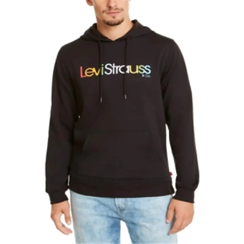 men's athletic hoodies -Levi's Men's Burndlen Fleece Logo Hoodie Black Size Small