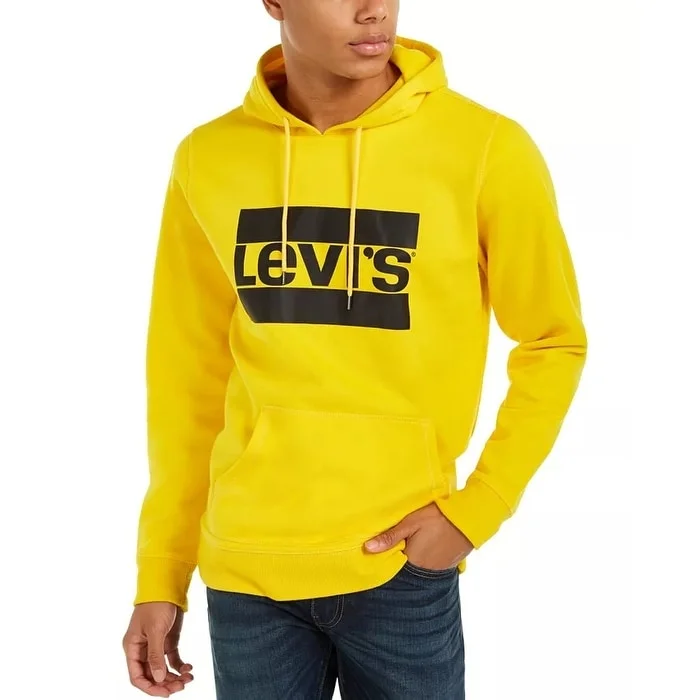 men's printed hoodies -Levi's Men's Burndlen Fleece Logo Hoodie Yellow Size X-Large