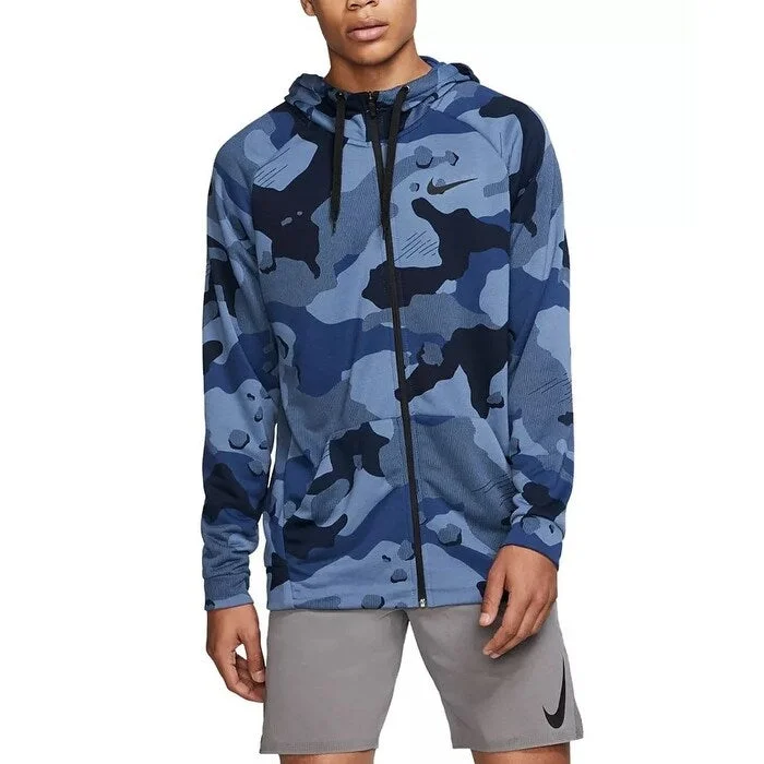 Nike Men's Dri Fit Camo Zip Hoodie Blue Size Small