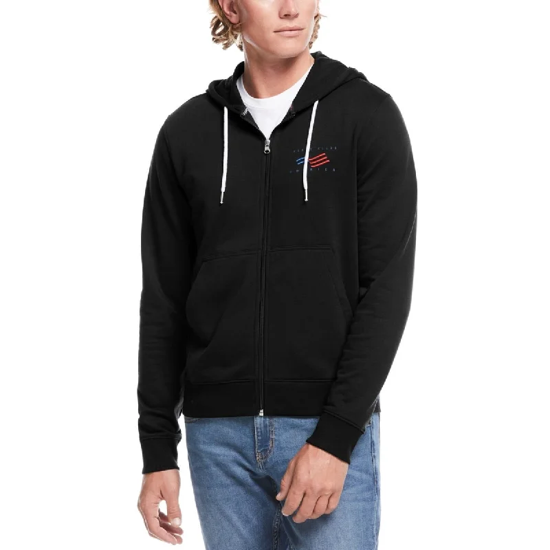 men's fleece sweatshirts -Perry Ellis Men's Full Zip Logo Hoodie Black Size Small