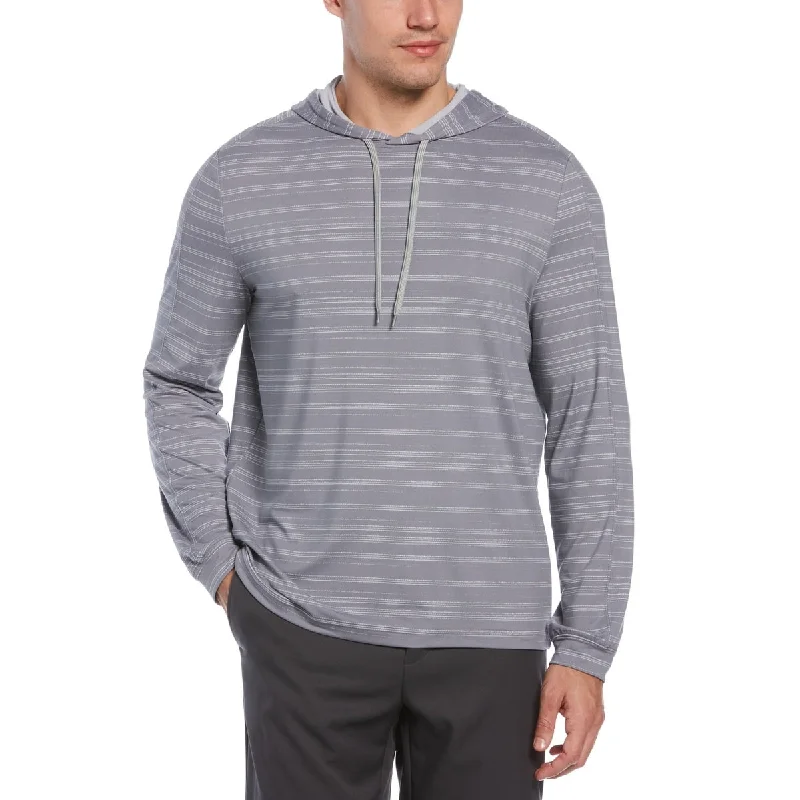 men's hoodies for winter -PGA Tour Men's Textured Stripe Performance Golf Hoodie Gray Size Medium