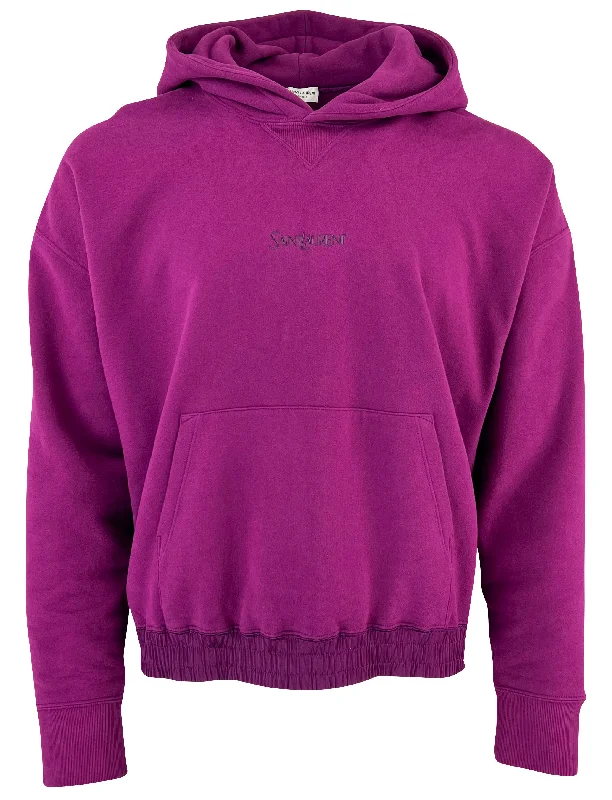 Saint Laurent Embroidered Hoodie in Fuchsia