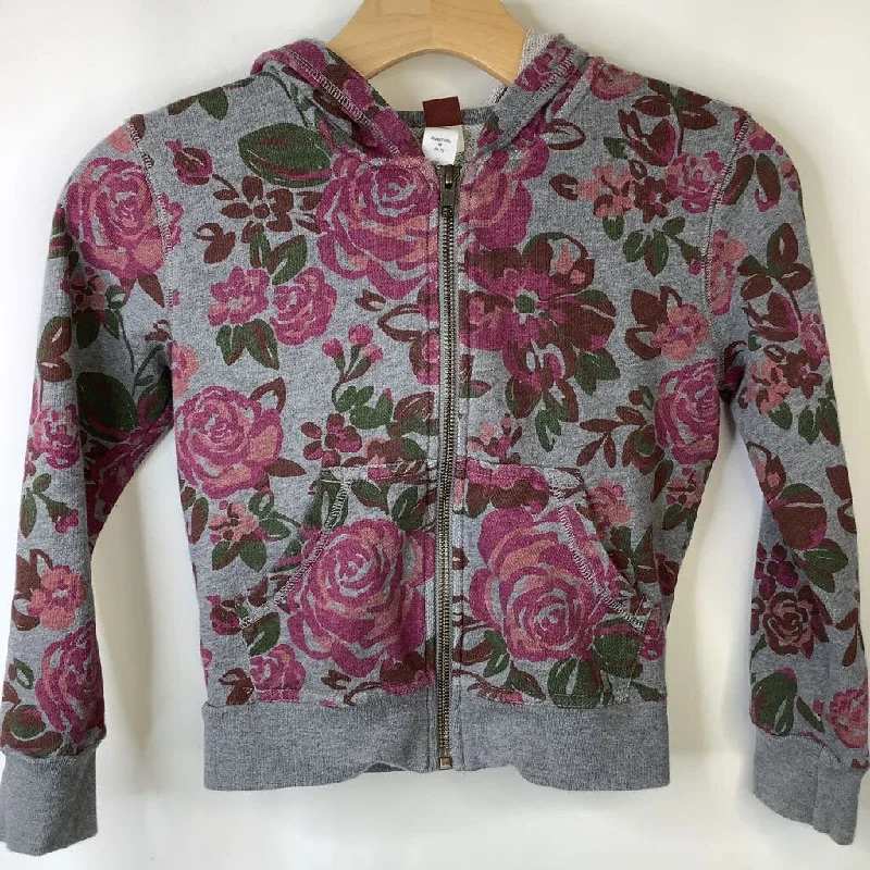 men's hoodies with logo -Size 6-7: Tea Grey/Pink Roses Zip-Up Hoodie