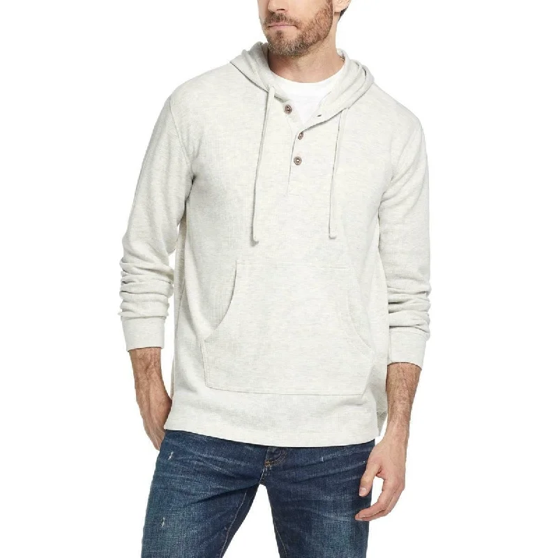 slim-fit hoodies for men -Weatherproof Men's extured Henley Hoodie Oatmeal Size Small