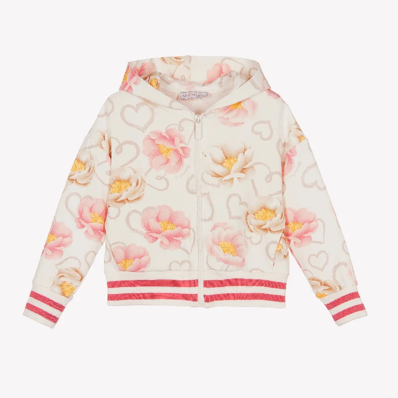 White Floral Print Hoodie